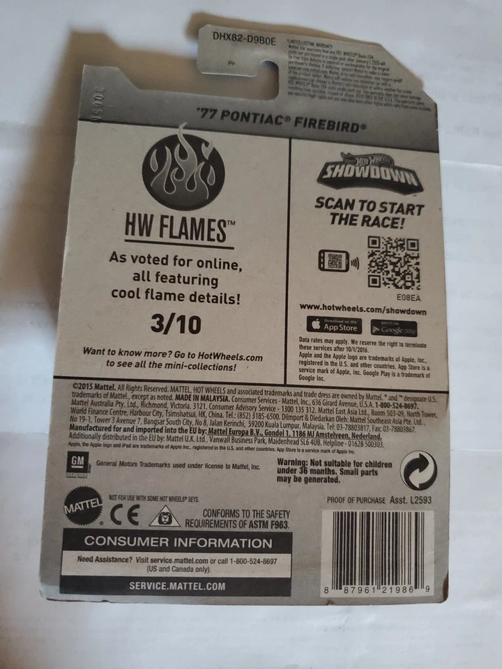Pontiac Firebird Zamac Flames 93/10 2016 Hot Wheels '77 arrugado. Foto 3 de 4