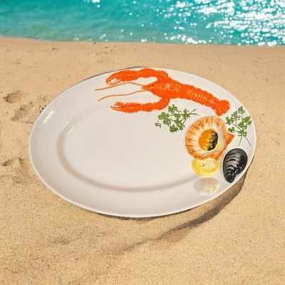Lobster Ceramic Serving Plate Seafood 3D Made in Italy 11.5''L x 7.75''W x 1.5''H