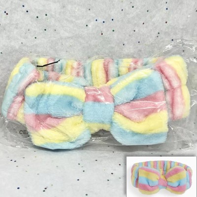 Glow on 5th Beauty Glowing Skin Pastel Striped Plush Hair Headband Bow Ipsy