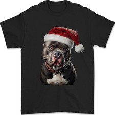 Christmas Staffy Dog Camiseta Hombre 100% Algodón Gildan Negro Blanco Rojo