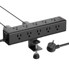 Standing Desk Clamp Power Strip 15 Outlets Desktop Edge Mount Black 6FT PC