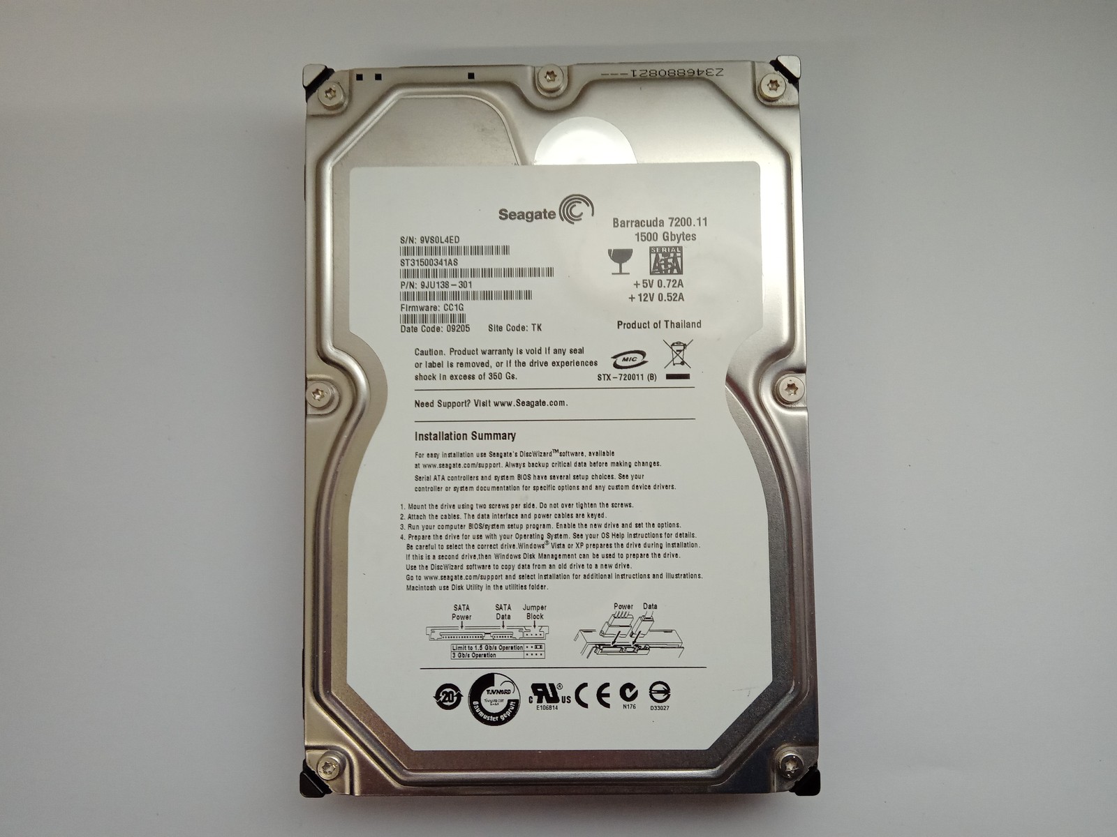 Seagate Barracuda ST31500341AS 1.5TB 3.5 Desktop Hard Drive SATA