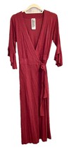 Free People SMALL PETITE Brick Red Wrap Dress Hemp Cotton Hippie Boho USA made
