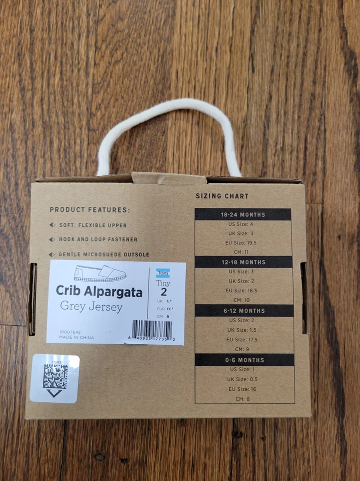 Nuevo Toms Lindos Zapatos de Verano Bebé Niña Talla 2 Pequeña Cuna Alpargata Gris Jersey  Foto 2 de 4