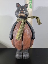 Primitive folk art Halloween black cat figuri...