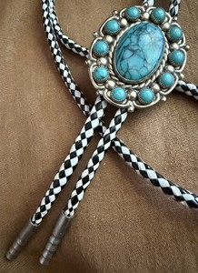 Vintage Bell Trading Post faux Turquoise Bolo Nickel Silver Southwestern signed