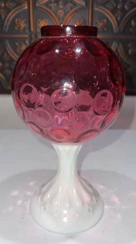 Fenton Cranberry Coin Dot Pedestal Ivy Ball/Bubble Fairy Lamp  9”