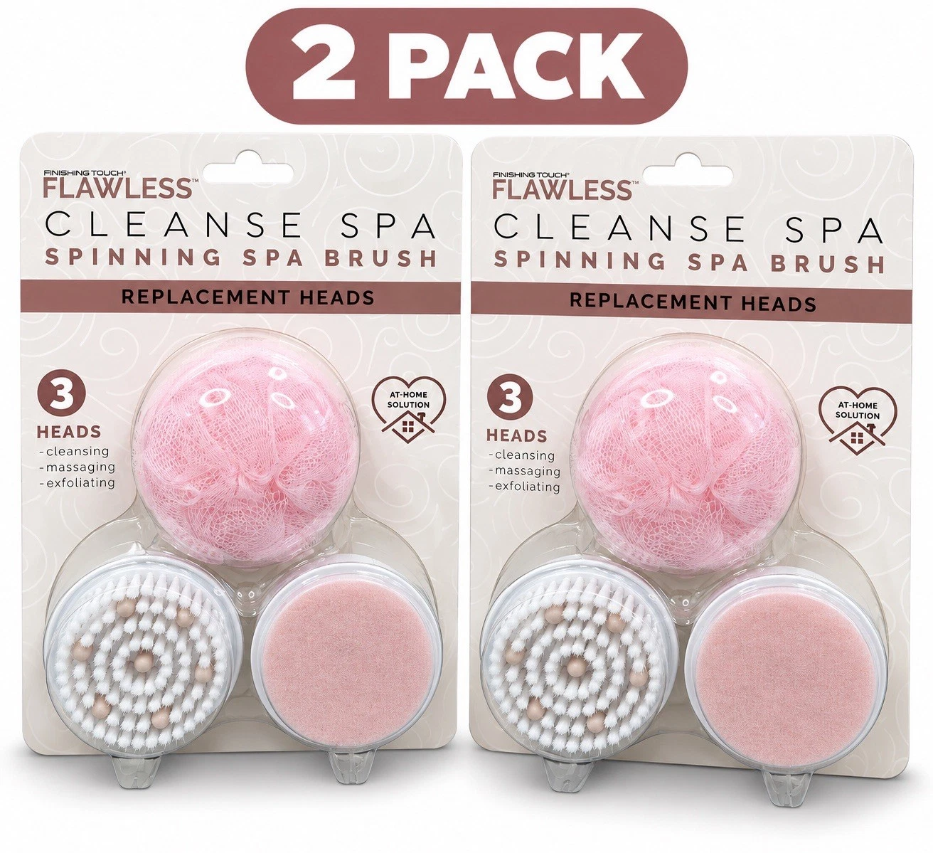 Finishing Touch Flawless SPINNING SPA BRUSH Replacement Heads 3 Pack - Lot Of 2