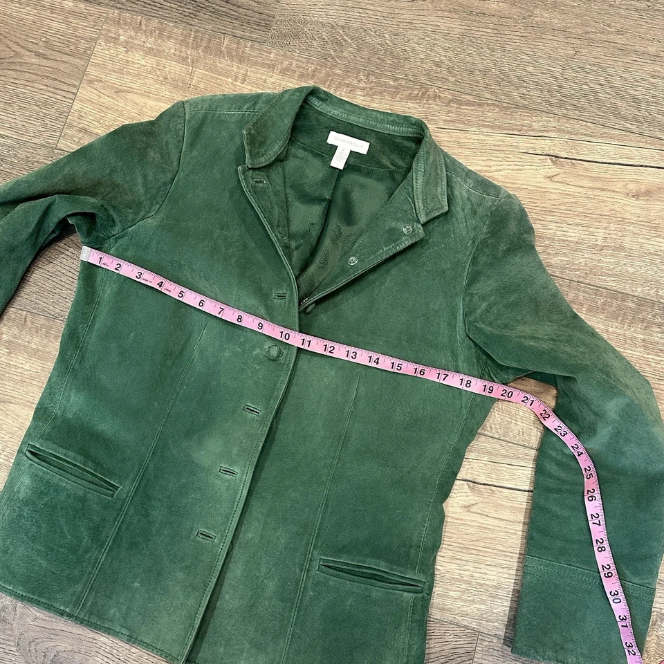 Chaqueta de cuero Charter Club para mujer talla 8 Kelly verde abotonada blazer cachemira Foto 4 de 4