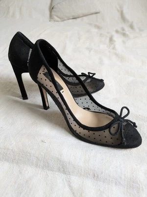 Escarpins Daim Et Dentelle Zara hauts talons cuir noir 38 Eur - Photo 1/4