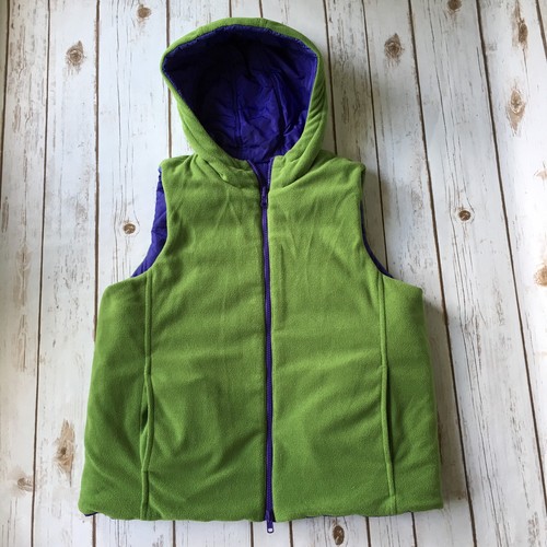 Hooded Puffer Vest M 8 10 Quilted Reversible Fleece Sleeveless Jacket Purple - Picture 6 of 7