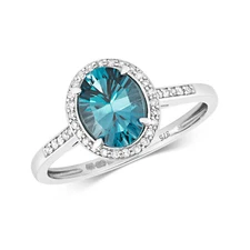 9ct White Gold Real Diamond and London Blue Topaz Oval Ring, Sizes J to Q (443 )
