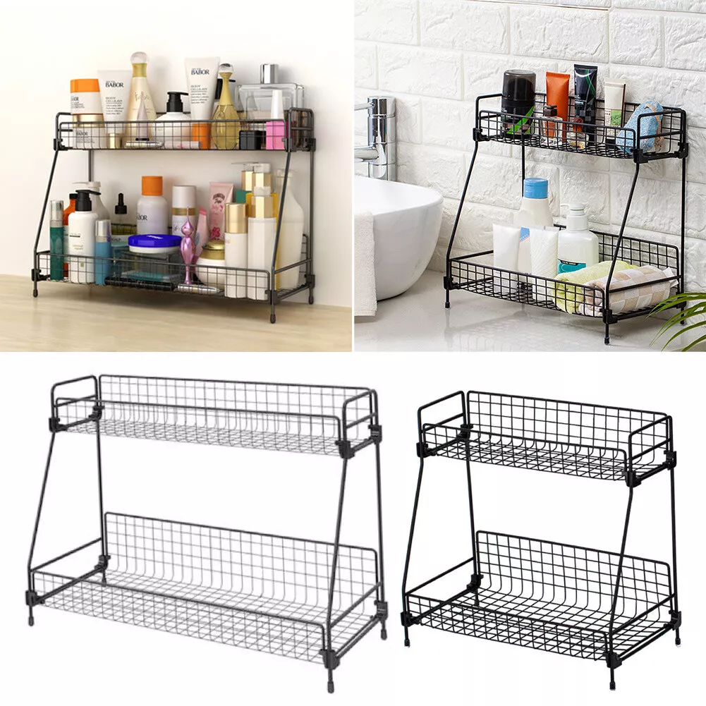 2 Tiers Bathroom Kitchen Countertop Corner Shelf Bedroom Desktop