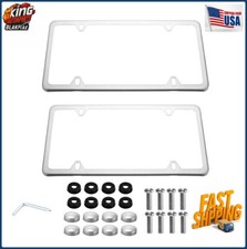 2pc Chrome Stainless Steel Metal License Plate Frame Tag Cover With Screw Caps 2pc Chrome Stainless Steel Metal License Plate Frame Tag Cover With Screw Caps