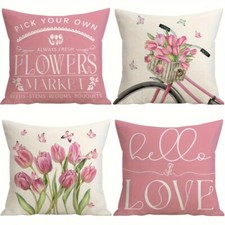 Spring Pillow Covers Tulip Spring Summer Farmhouse Decor Bicycle Cushion Cover