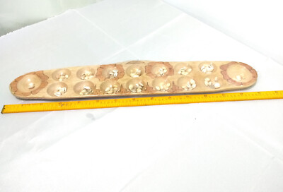 Sungka Game Board with Free 100 pieces Cowrie Shells, Large Size Wooden Sungkaan