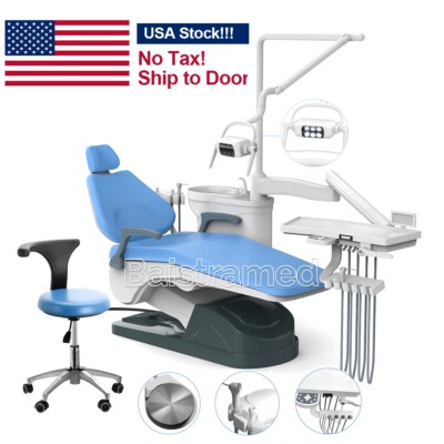 Dental Unit Chair Computer Controlled Motor Hard Leather +LED Lamp+Dentist Stool