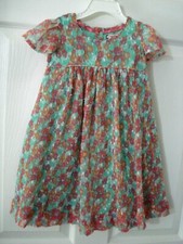 Ruby  Bloom Infant Dress Turquoise Peach Print Size 4