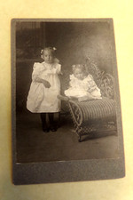 Cabinet Card Photo Darling Little Victorian Young Girls With White Dresses B W