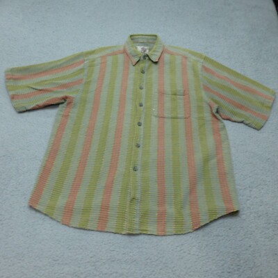 Territory Shirt Mens XL Button Up Green Striped Outdoor Short Sleeve Pocket