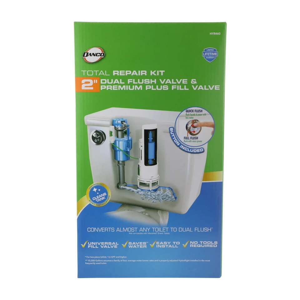 Hydroright Toilet Repair Kit with Dual Flush Valve Push Button (HYR460