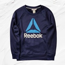 Reebok Boys Size 10-12 Fleece Crewneck Pullover Long Sleeve Sweatshirt Navy Blue