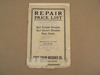 Hart Grain Weigher Co Ill Portable Elevators Bucket Horse Repair Price List 1918