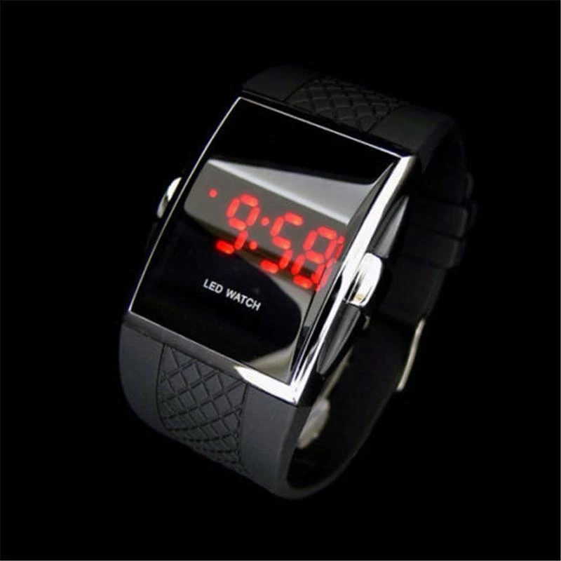 Square mirror face 2024 silicone band digital watch