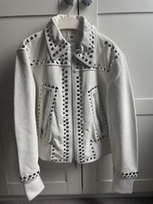 H&m Studio  White Real Genuine 100% Leather Studded Zipped Biker Jacket Size L