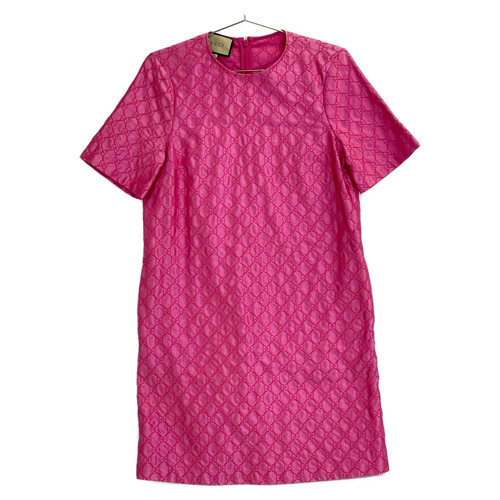 Robe manches courtes GUCCI 703817 ZAIDC GG 100% soie 38 rose