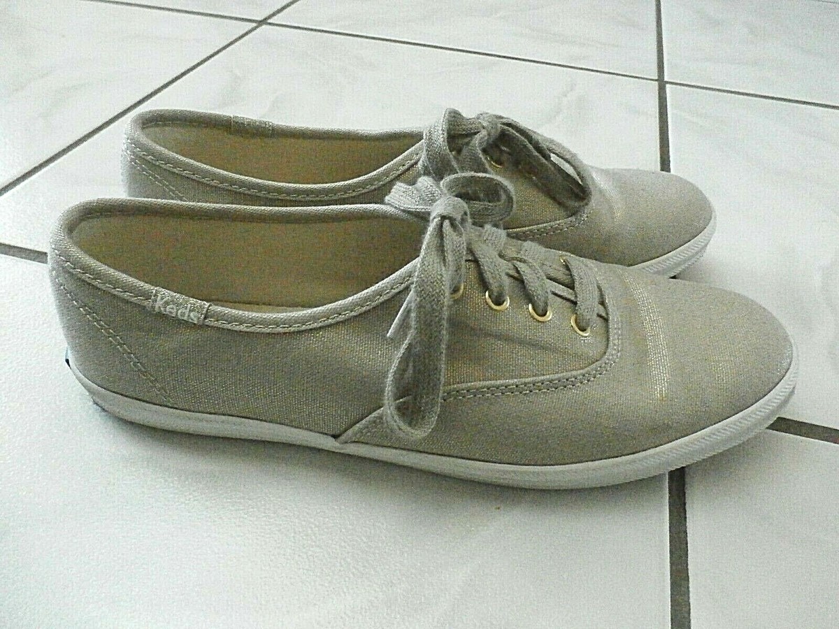 Keds Womens Champion Canvas Ox Sneaker Tennis Shoe Gold Metallic