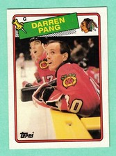 (1) DARREN PANG 1988-89 TOPPS  # 51 BLACK HAWKS GOALIE ROOKIE NM+ CARD (I9732)