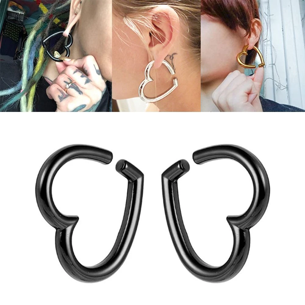 for Stretched Ears Gauges Heart Shape Ear Dangle Plugs Tunnels Ear Hanger
