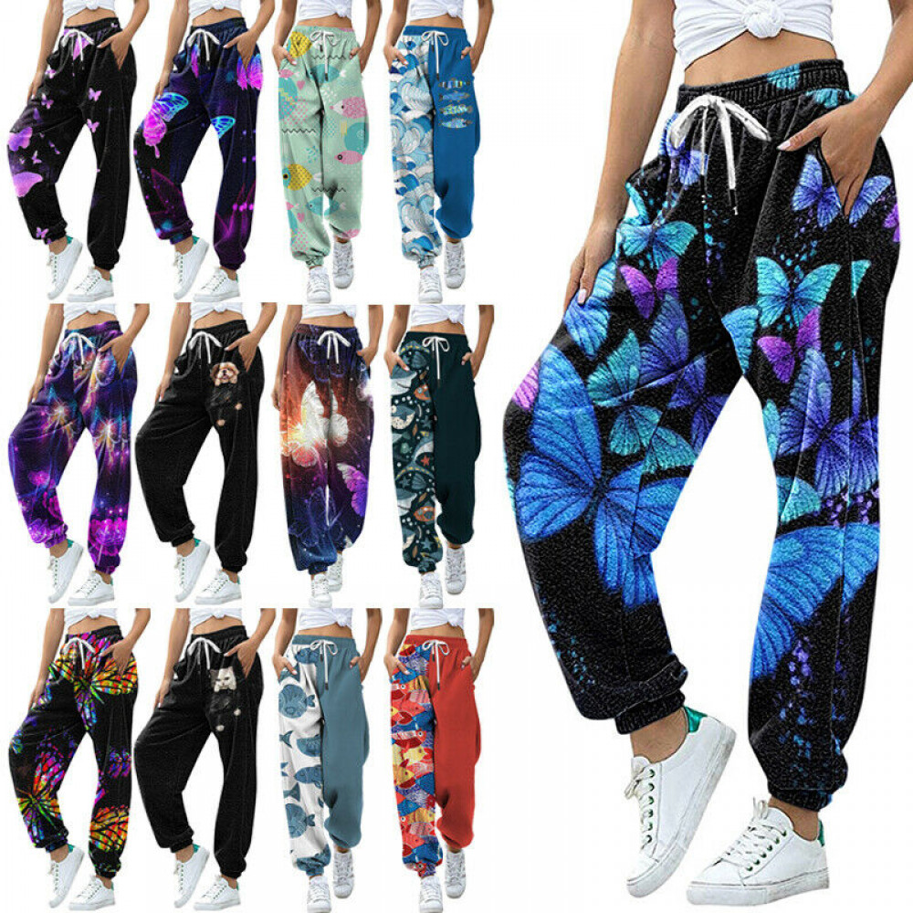 Women's Elastic Waist Sports Pants Straight Legs Sweatpants Ladies Yoga Trousers