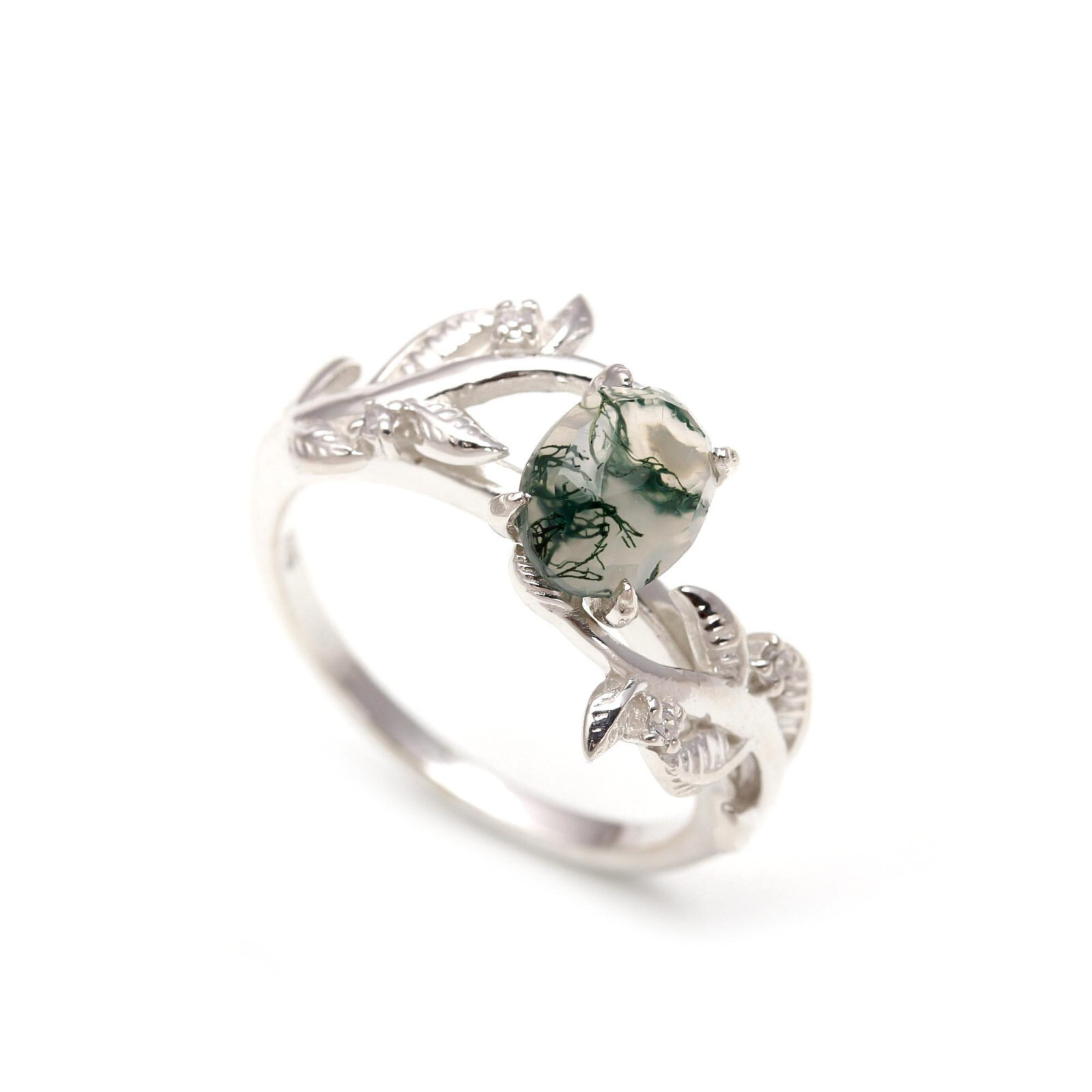 Natural Moss Agate Ring in 925 Sterling Silver Customizable Size