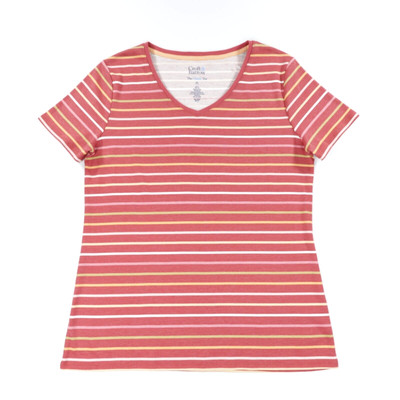 Croft & Barrow Women's V Neck Short Sleeve Stripe Everyday Tee Red Size PS