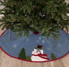Blue Snowman Scene Christmas Tree Skirt 48" PRICE REDUCED