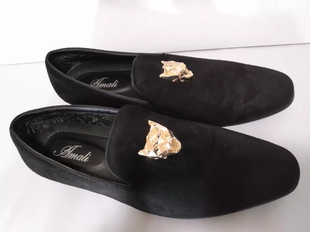 Mens black dress top shoes with gold accents