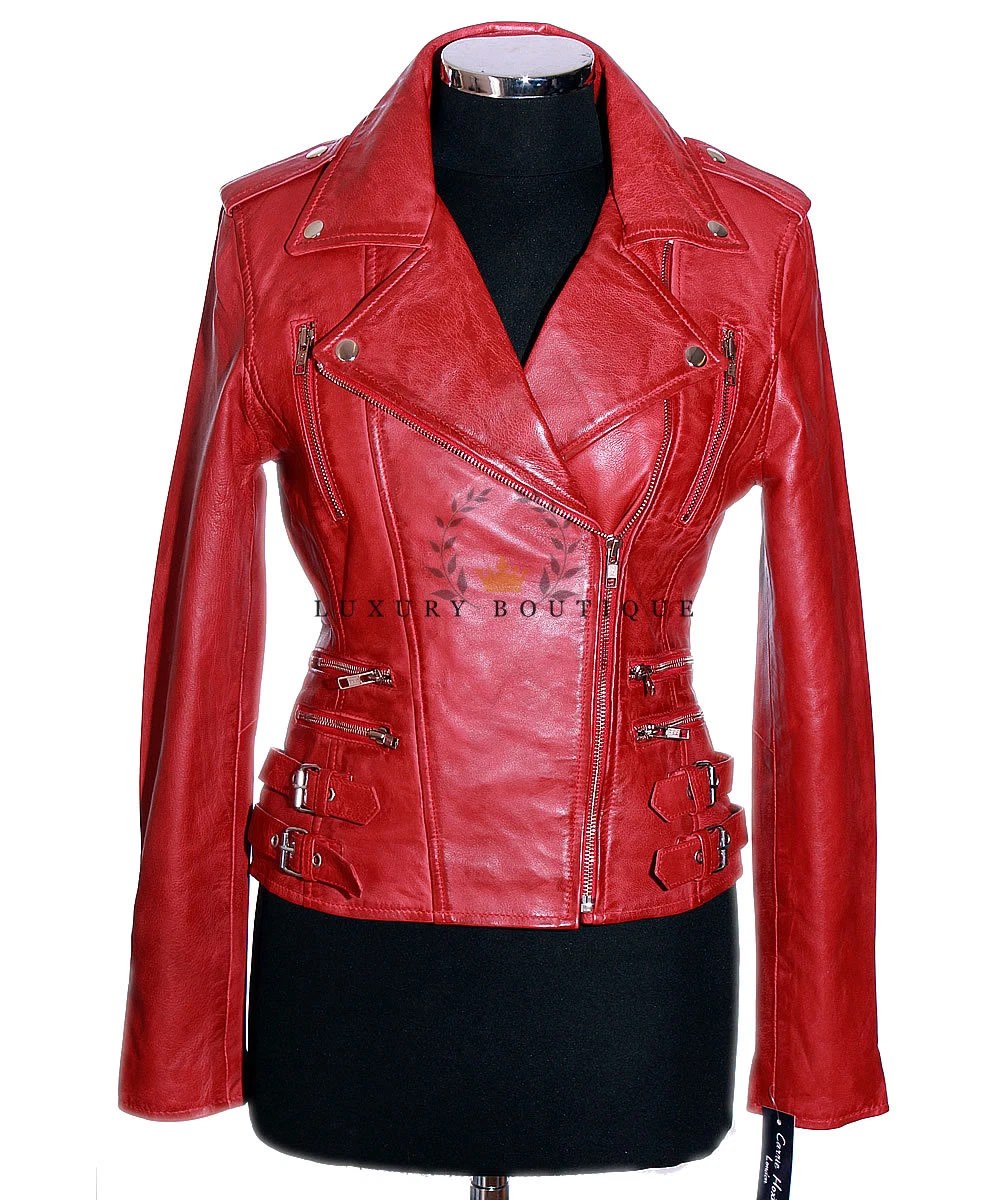 Jessie Rouge Femmes s Rock Chic Biker Retro Vrai Doux Mouton Veste Cuir eBay