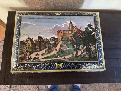 VTG E OTTO SCHMIDT Nurnberg Large Tin Box Martin Behaim Lebkuchenfabrik 17x12x6