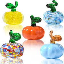 5-Pack Small Halloween Hand  Blown Glass Pumpkin Figurines