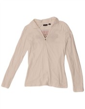 Napapijri Womens Graphic Long Sleeve Polo Shirt UK 12 Medium White CP12