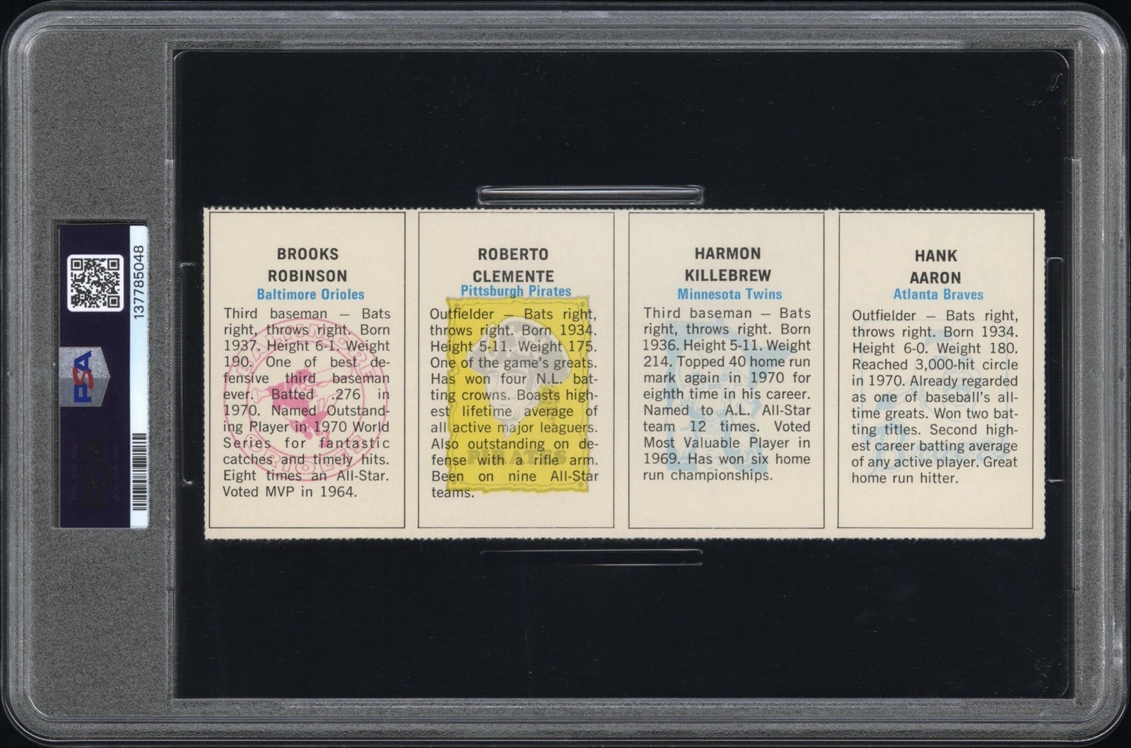 1971 ROBERTO CLEMENTE AARON PSA 6 POP 1/0^ RARE v Topps DELL TODAYS TEAM STAMPS view 1