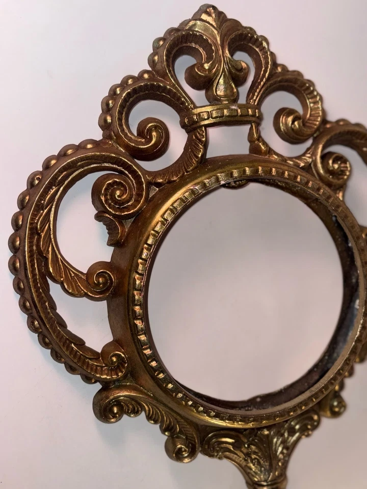 RELOJ/ESPEJO ANTIGUO GRANDE DE LATÓN DORADO ORNAMENTADO CON MARCO DE LLAVE GIGANTE MONTAJE DE COLECCIÓN OIG 23" Foto 4 de 4