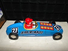Vintage Tin Litho Wind-Up Lotus 27 Blue Race Car With Driver  Key