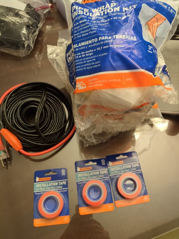 Pipe Heat Lot: 30 Ft Heat Cable + 3 Installation Tape Packs + 3 Insulation Wrap