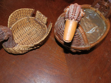 Vintage Wicker Rattan Swan Goose Duck Bird Woven Basket Planters Set of 2