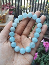 Natural Aquamarine 12mm Stone Bracelet, Unisex Gemstone Beads Gift for Calmness