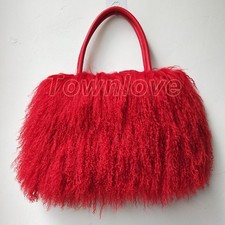 Women's 100 Real Mongolian Lamb Sheep Fur Bag Single Shoulder Leather Bag Sz