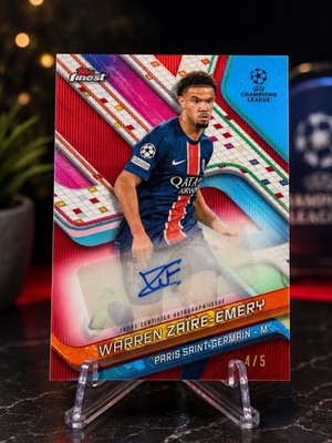   2024-25 Topps Finest Warren Zaire-Emery Red Auto /5 PSG UEFA Champions League